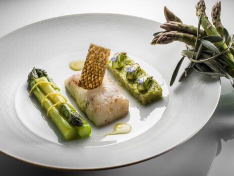 Guest recipe: Philippe Jourdin's line-caught seabass cooked on fennel wood and green asparagus with a black olive oil emulsion