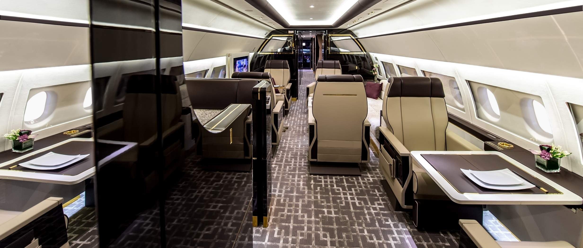 The new ACJ319 private jet interior is inspired by a vintage train