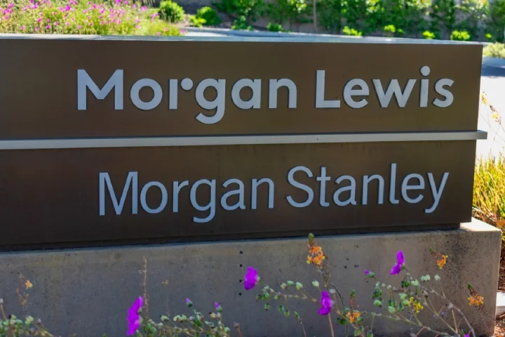 Morgan Lewis logo surrounded by flowers on a spring day
