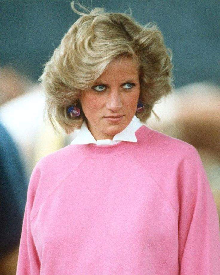 Diana, Princess of Wales wearing a pink sweater