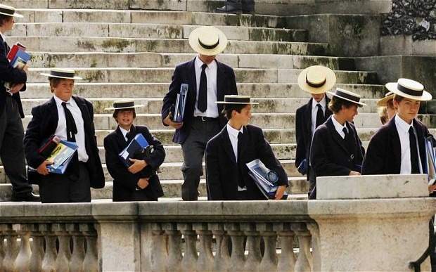 Boys in boaters at a UK public school