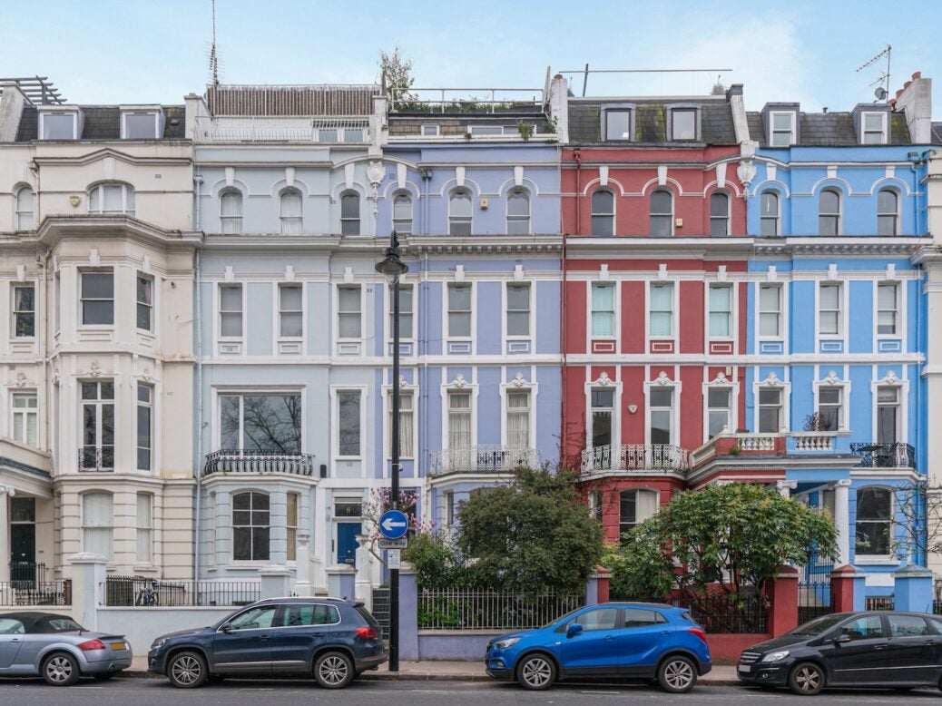Prime London property street. Colville terrace in Notting Hill, a popular tourist hotspot near Portobello Market