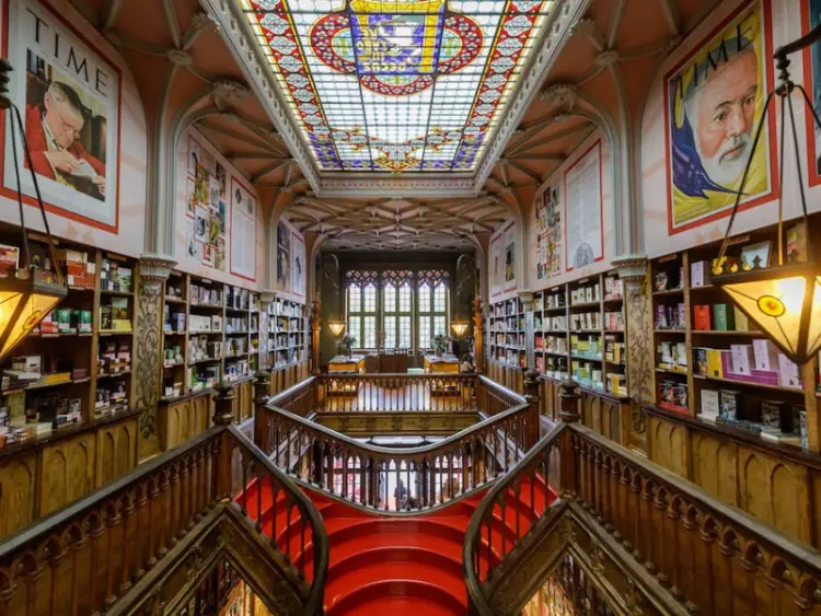 A view of the main hall insdie the Livaria Lello library