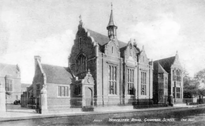 Grammar School in Worcester in an old photo in black and white