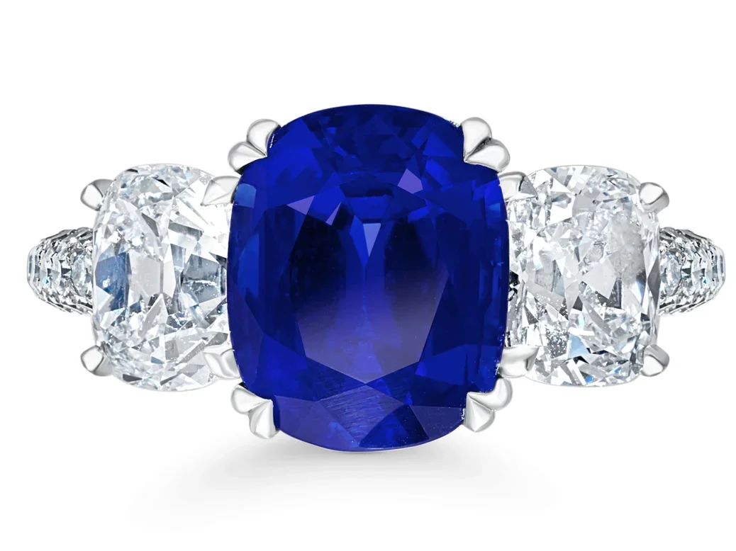 David Morris cushion cut sapphire ring