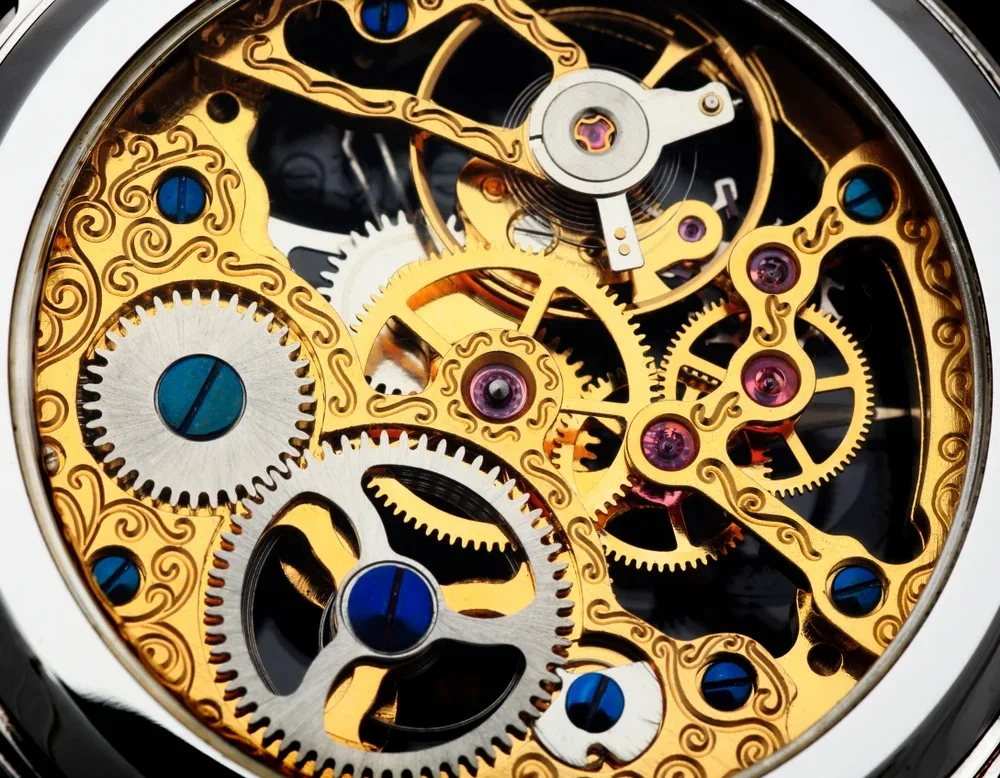 close-up of a watch mechanism