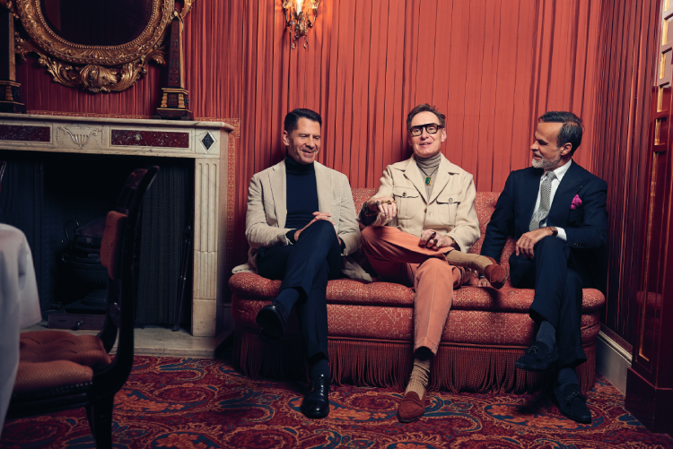 Nick Foulkes (centre) with jeweller Alberto Nardi (left) and tailor Lorenzo Cifonelli (right) / Image: Nardi/Cifonelli