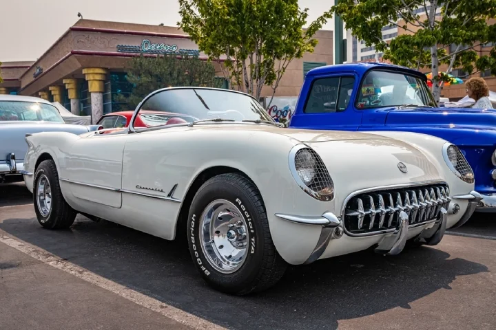 White 1954 Chevrolet Corvette EX-87 Duntov Mule on a sunny day