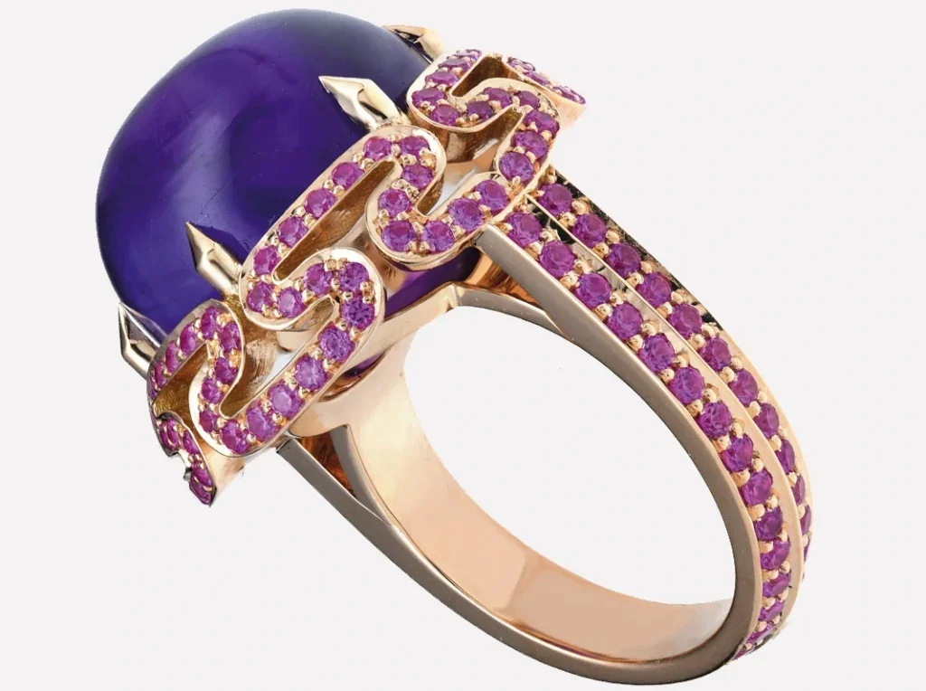 Amethyst Berry Ring Lily Gabriella An 18k rose gold signet ring with amethyst and pink sapphire
