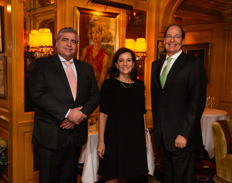 Paulo Carapuça (left) and Gui Affonso (right) of Green Jacket Partners with Claudia Miguel (centre) of the Portuguese Embassy in London / Image: Sandra Vijandi 