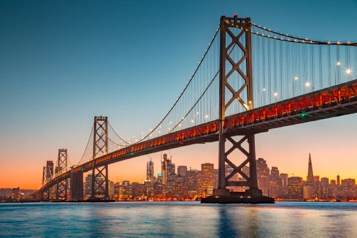 the suggestive Oakland Bay Bridge in San Francisco at sunset