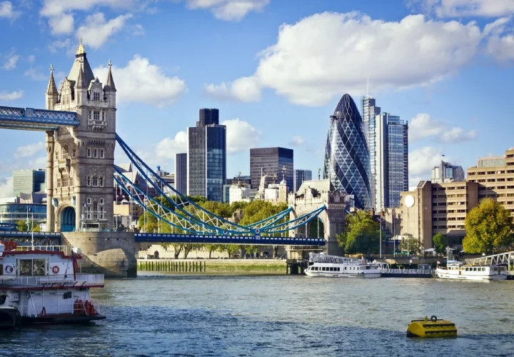 The financial district of London on a sunny day