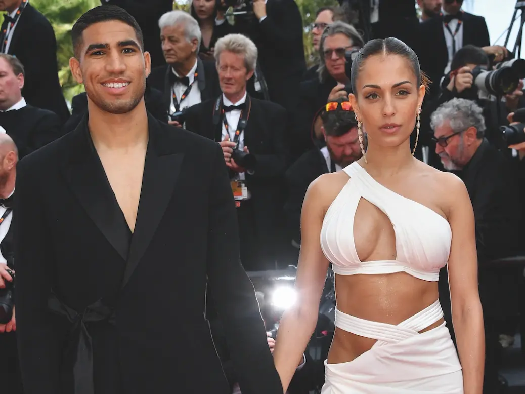 Footballer Achraf Hakimi and his wife, actress Hiba Abouk