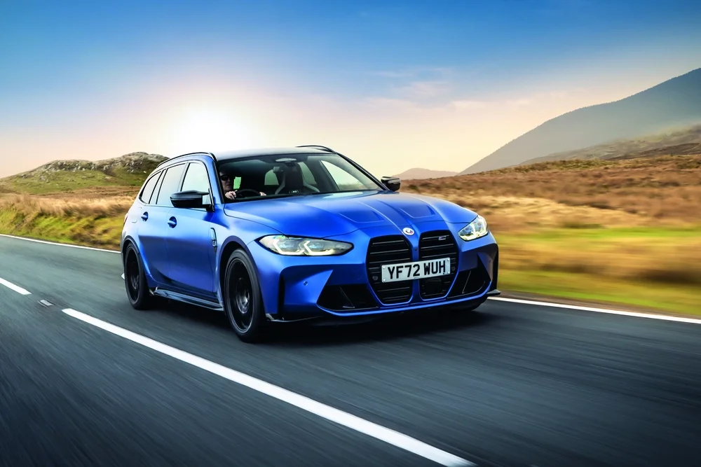 The BMW M3 Touring certainly looks the part, with its muscular arches, wide-nostril grille and that new, swept-back roofline, it looks purposeful but also permanently angry, like a road-rage incident on four wheels  