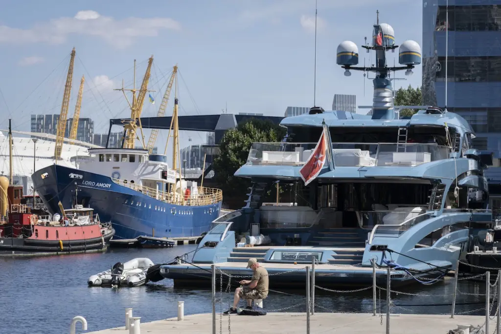 The 38m super-yacht 'Phi' was seized at 'Dollar Bay' in London Docklands, impounded by the UK's National Crime Agency (NCA) in March 2022.