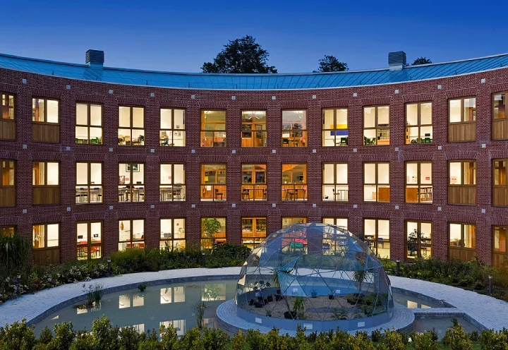 Sanger Building, Bryanston School at dusk