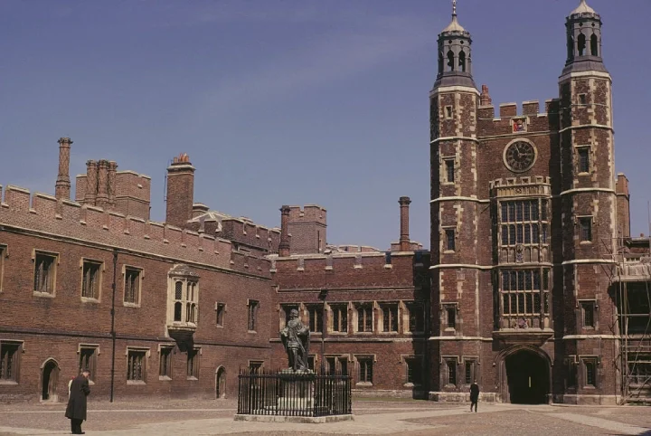 Eton College in Berkshire on a sunny day, with historical architecture