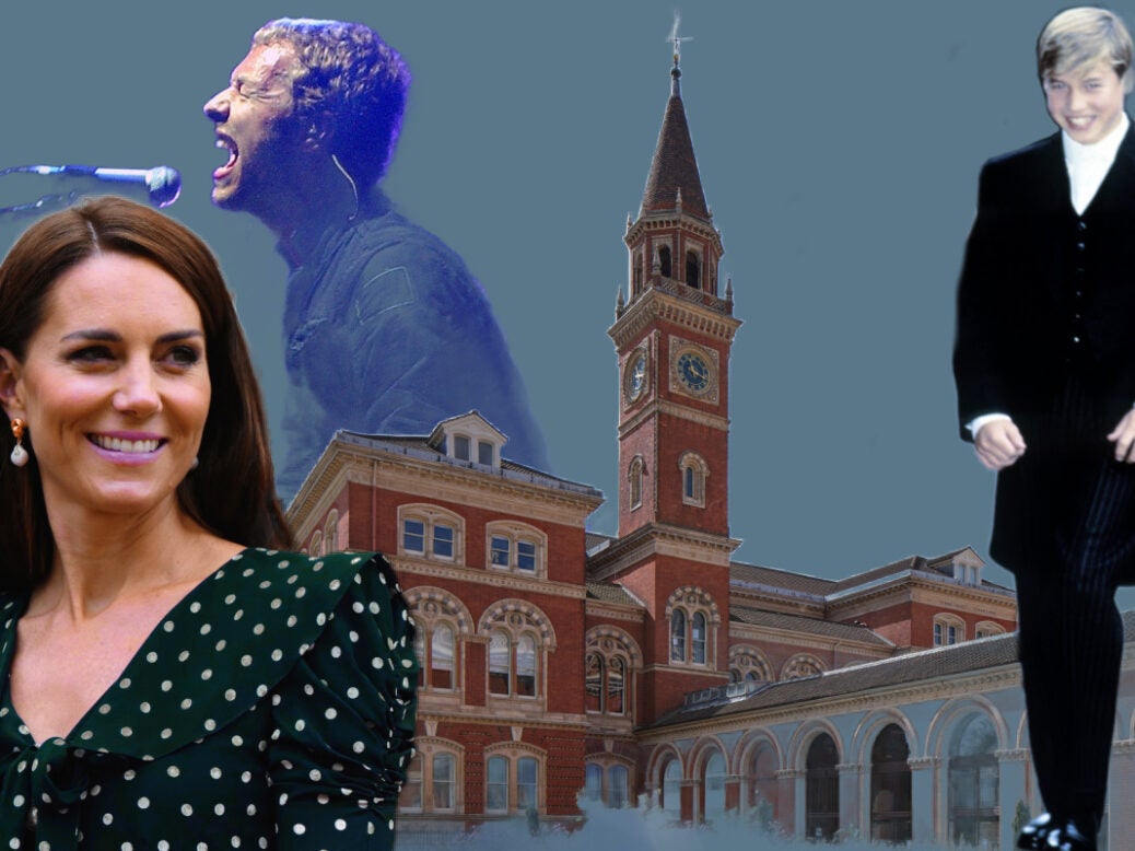Montage of Princess of wales, Chris Martin singing, Prince William (young) and Dulwich College