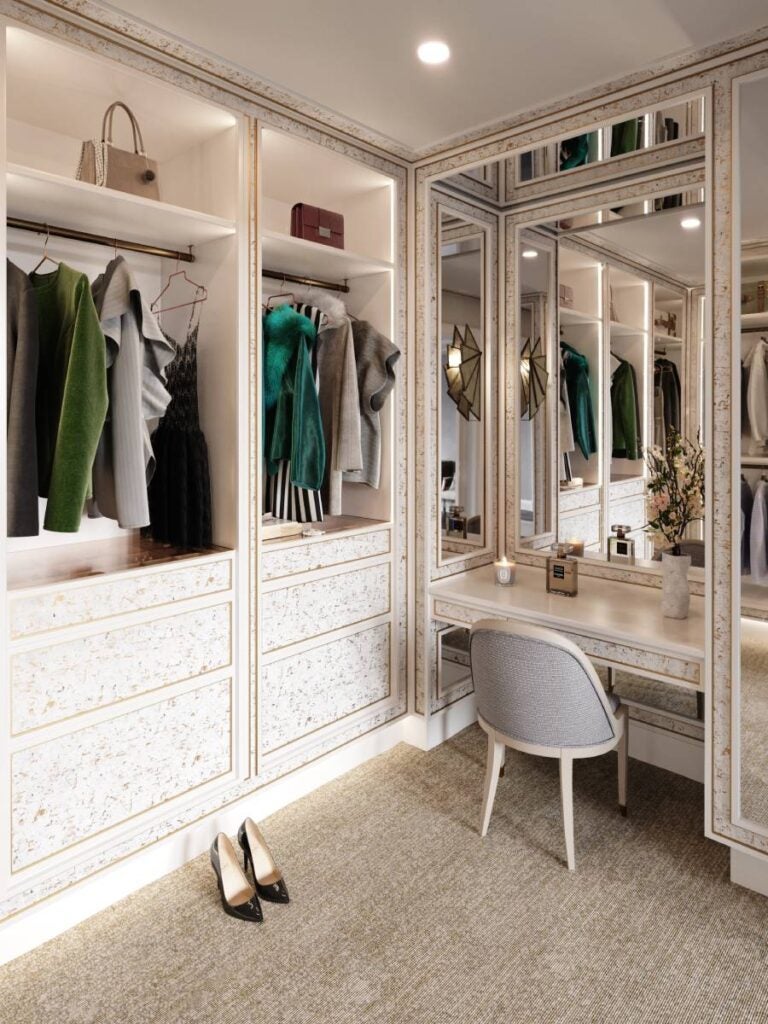 View of a dressing room in a Waldorf Astoria Residences in New York