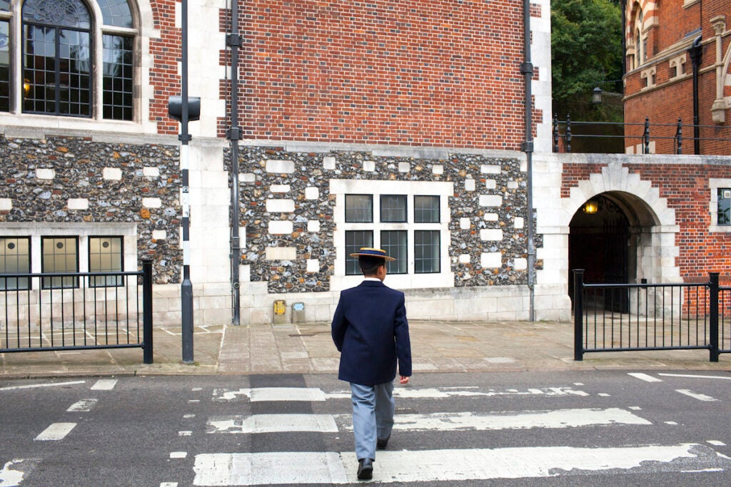 Pupils make their way to class at Harrow School.