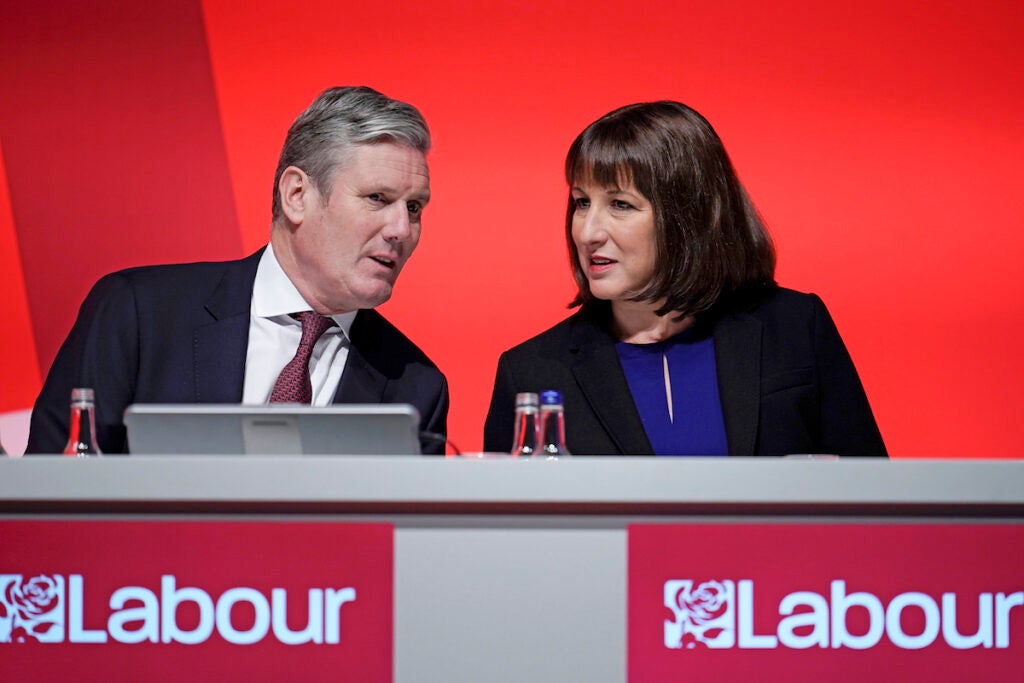 Keir Starmer speaks to Rachel Reeves at the Labour Party Annual Conference - Day Two