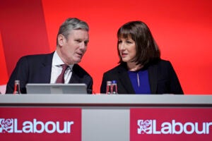 Keir Starmer speaks to Rachel Reeves at the tax Labour Party Annual Conference - Day Two