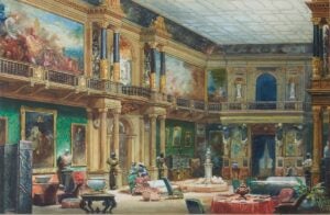 Interior of Château de Ferrières. Watercolor by Eugène Lami