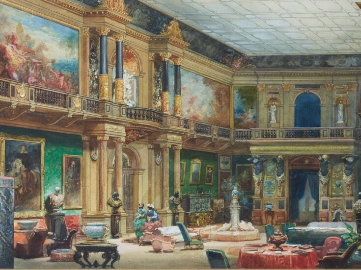 Interior of Château de Ferrières. Watercolor by Eugène Lami