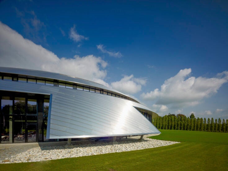 Dome shaped roof and clerestory windows. Auditorium Carnal Hall at Le Rosey, Rolle, Switzerland. Architect: Bernard Tschumi, 2015. (Photo by: Christian Richters/View Pictures/Universal Images Group via Getty Images)