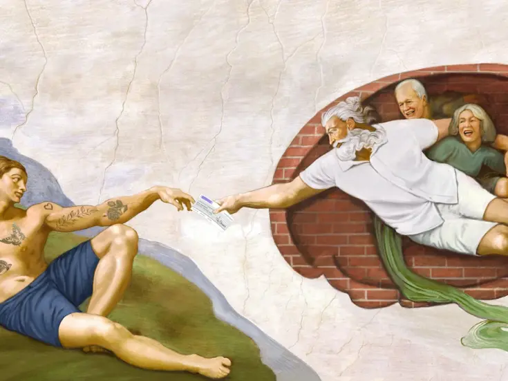 An illustration in the style of the sistine chapel illustrating the great wealth transfer