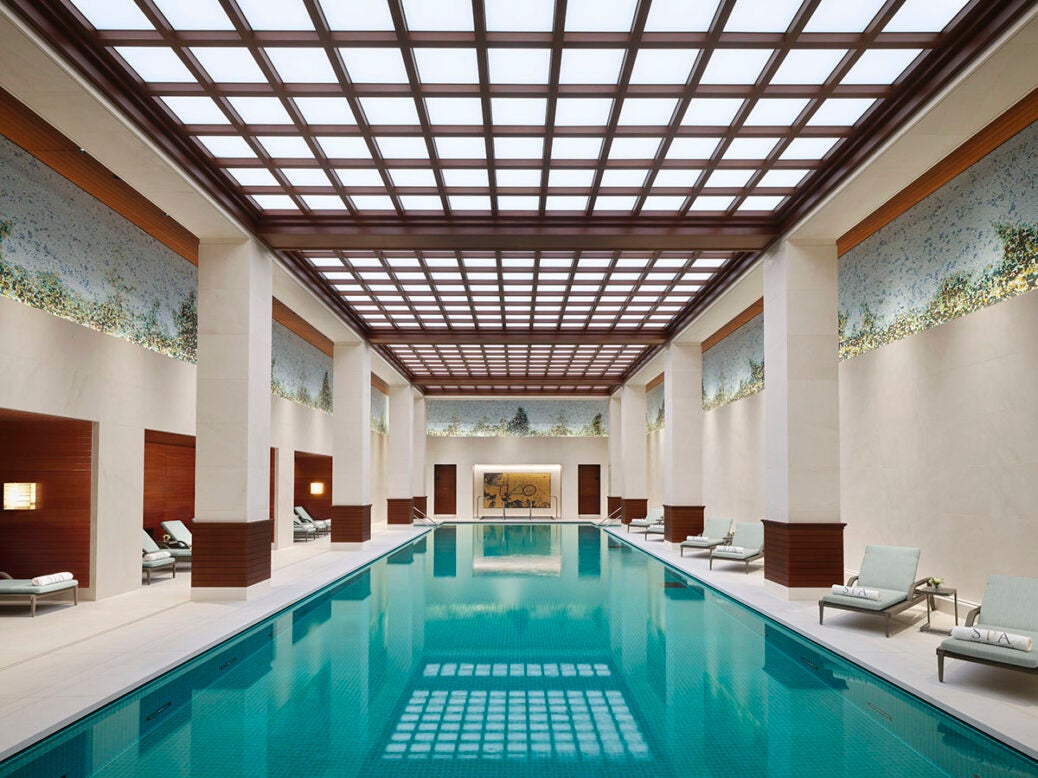 The pool in the Peninsula's spa and wellness centre occupies a double-height chamber