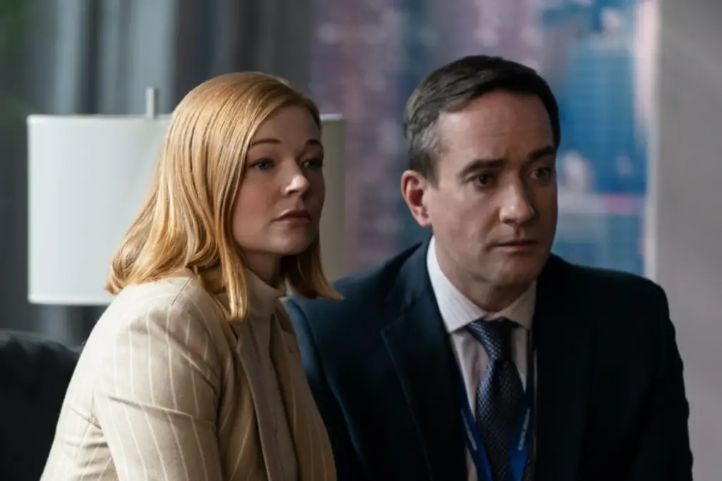Shiv and Tom from Succession sitting side by side