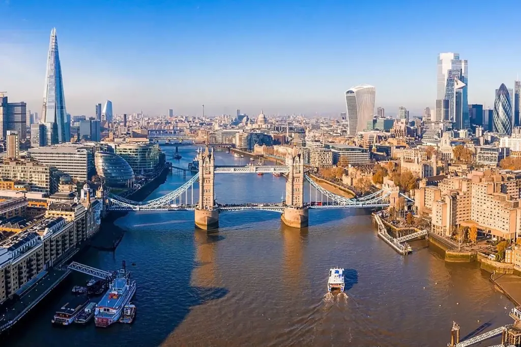 Aerial shot of London featuring Tower Bridge world's wealthiest cities