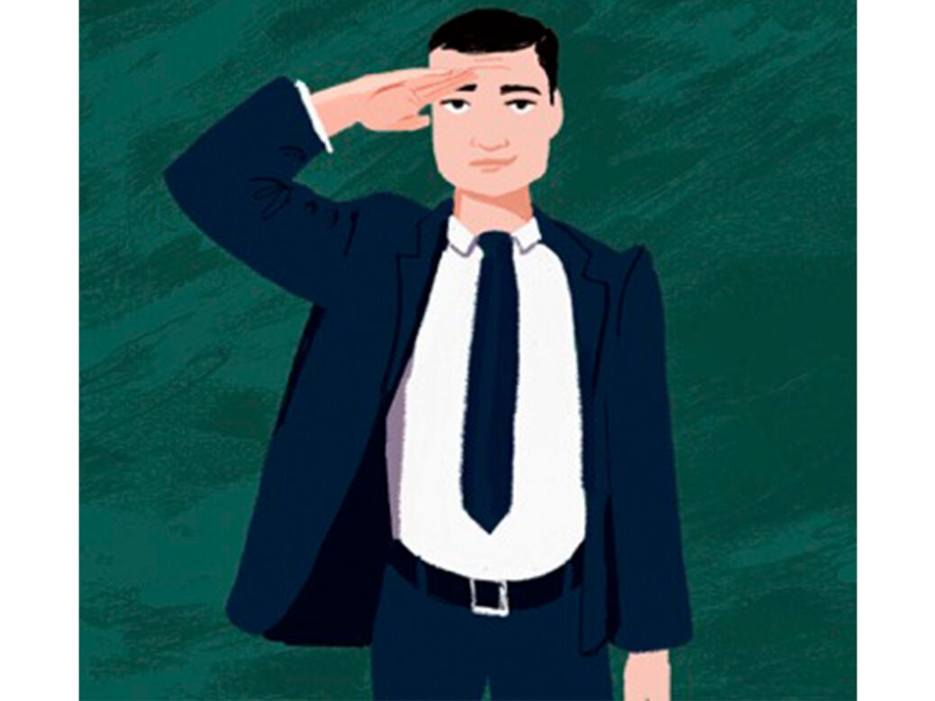 An illustration showing a wealth manager saluting