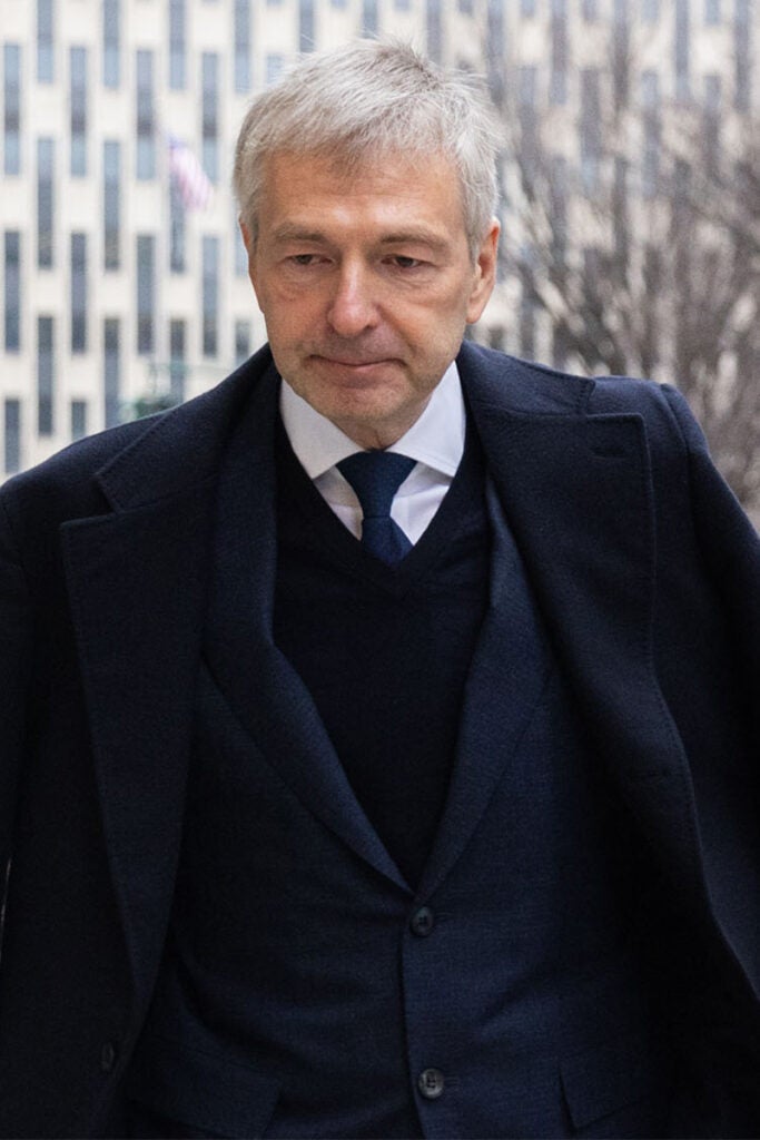 A portrait of Dmitry Rybolovlev outside a New York court in 2024