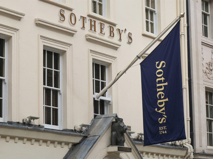 A flag hangs outside Sotheby's on New Bond Street, London