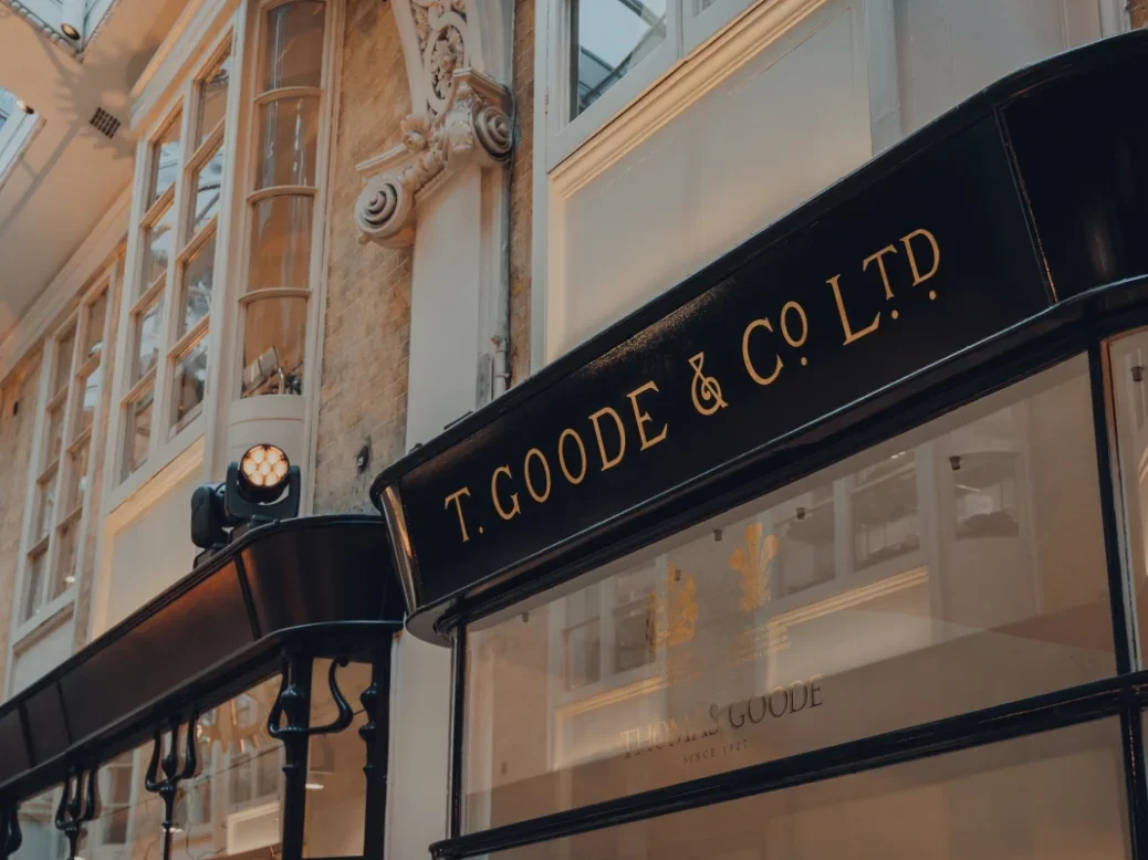 emporary Thomas Goode And Co store inside Burlington Arcade, while the main South Audley Street store undergoing a 3 year refurbishment finishing in 2024.