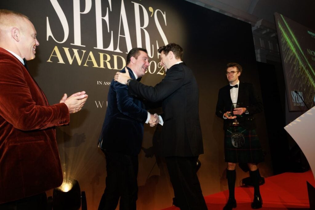 Pictured: Edwin Smith and Rob Rinder (hosts) presenting Nick Beckett with his trophy