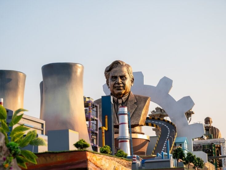 New Delhi, India - Ratan Tata stature in skyline
