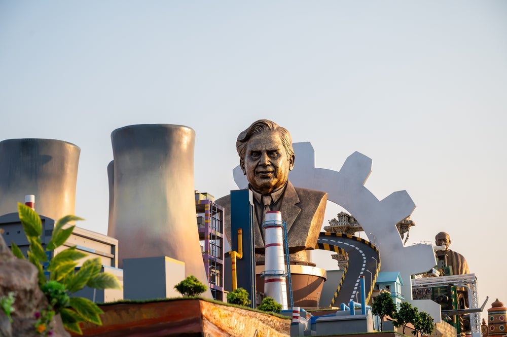 New Delhi, India - Ratan Tata stature in skyline